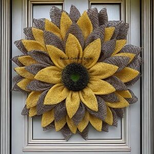 Add sunshine to your home with this stunning poly burlap sunflower wreath!